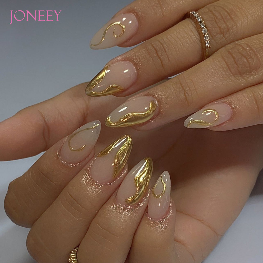 No.F512 3D Gold Irregular Fingernails Patch 24pcs/Set