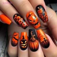 No.AW133 Halloween Skeleton Pumpkin Fingernails Patch 24pcs/Set