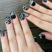 No.FP38  Black Hand Made Fingernails 10pcs