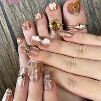 No.PSN124 Brown Bow Cat's Eye Hand & Toe Pair Set-48pcs