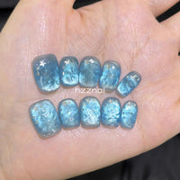 No.FP32 Sky Blue Cat's Eye Hand Made Fingernails 10pcs