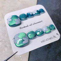 No.371 Green Cat's Eye Handmade Toenails Patch 10pcs/Set