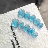 No.FP32 Sky Blue Cat's Eye Hand Made Fingernails 10pcs