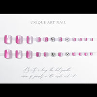Rose Red Gradient Glitter Cat's Eye Toenail 24pcs/Set