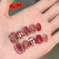 No.FP30 Cherry Cat's Eye Hand Made Fingernails 10pcs