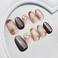 No.F517 Cat's Eye Champagne Diamond Fingernails Patch 24pcs/Set