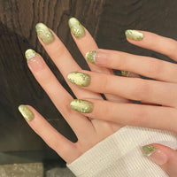 No.FP29 Green Cat's Eye Hand Made Fingernails 10pcs