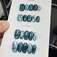 No.FP17 10pcs Blue Cat's Eye Press-On Fingernails