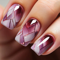 No.F244 Wine Red Glass Fingernails Patch 24pcs/Set