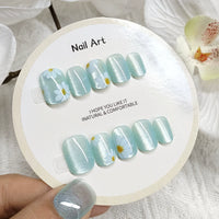 No.FP18 10pcs Light Green Cat's Eye Press-On Fingernails