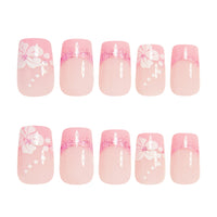 No.F377 Pink Glitter Fingernails Patch 24pcs/Set