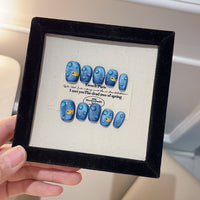 No.FP35 Blue Fish Cat's Eye Hand Made Fingernails 10pcs