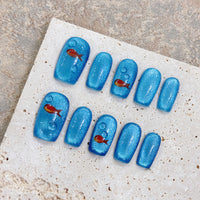 No.FP36 Blue Fish Cat's Eye Hand Made Fingernails 10pcs