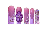 No.PSN166 Purple 3D Flowers Hand & Toe Pair Set-48pcs