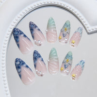 No.F459 Retro Blue Fingernails Patch 24pcs/Set