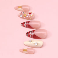 No.F507 Red Plaid Fingernails Patch 24pcs/Set