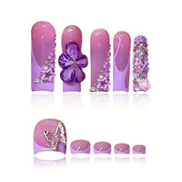 No.PSN166 Purple 3D Flowers Hand & Toe Pair Set-48pcs