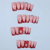 No.F398 Red Love Bow Fingernails Patch 24pcs/Set