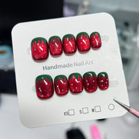 No.FP22 10pcs Cat's Eye Strawberry Hand Made Fingernails