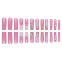 No.F543 Pink Flower Long Fingernails Patch 24pcs/Set