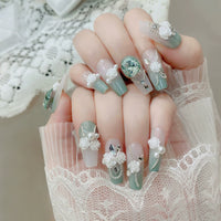 No.F298 Green Flowers Fingernails Patch 24pcs/Set