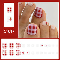 No.646 Plaid Strawberry Toenails Patch 24pcs/Set