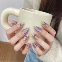 No.FP12 10pcs Purple Cat's Eye Handmade Press-On Fingernails