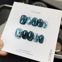 No.FP17 10pcs Blue Cat's Eye Press-On Fingernails