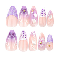 No.F322 Purple 3D Flowers Fingernails Patch 24pcs/Set