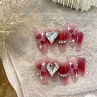 No.F342 Pink Heart Diamond Fingernails Patch 24pcs/Set