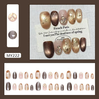 No.F517 Cat's Eye Champagne Diamond Fingernails Patch 24pcs/Set