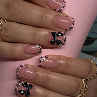 No.F237 Leopard Print Bow Fingernails Patch 24pcs/Set