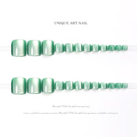 Summer Cat Eye Fresh Green Toe Nails 24pcs/Set