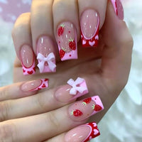 No.F263 Strawberry Bow Fingernails Patch 24pcs/Set