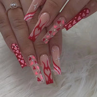 No.VN75 Valentine’s Flame Wave Heart Press-On Nails Set (24 Pcs)