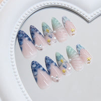 No.F459 Retro Blue Fingernails Patch 24pcs/Set