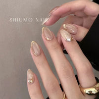 No.FP37 Apricot Cat's Eye Hand Made Fingernails 10pcs