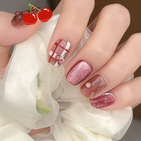 No.FP30 Cherry Cat's Eye Hand Made Fingernails 10pcs