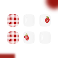 No.646 Plaid Strawberry Toenails Patch 24pcs/Set
