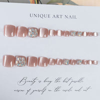 Parche para uñas de los pies con purpurina rosa de moda, 24 piezas