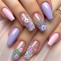 No.F286 Purple Flowers Fingernails Patch 24pcs/Set