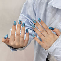 No.FP36 Blue Fish Cat's Eye Hand Made Fingernails 10pcs
