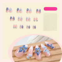 No.F407 3D Dark Blue Flowers Fingernails Patch 24pcs/Set