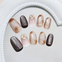 No.F517 Cat's Eye Champagne Diamond Fingernails Patch 24pcs/Set