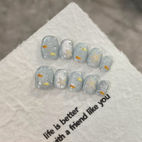 No.FP33 Blue Crystal Cat's Eye Hand Made Fingernails 10pcs