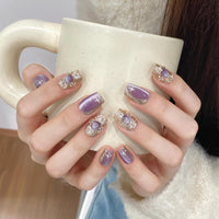 No.FP12 10pcs Purple Cat's Eye Handmade Press-On Fingernails