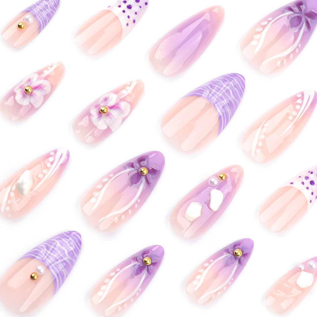No.F367 Purple 3D Flowers Fingernails Patch 24pcs/Set