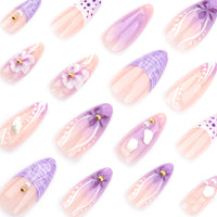 No.F367 Purple 3D Flowers Fingernails Patch 24pcs/Set