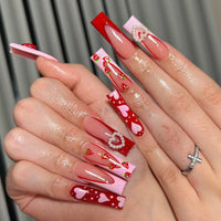 No.VN76 Valentine’s Heart-shaped Pearls Press-On Nails Set (24 Pcs)