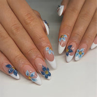No.F407 3D Dark Blue Flowers Fingernails Patch 24pcs/Set